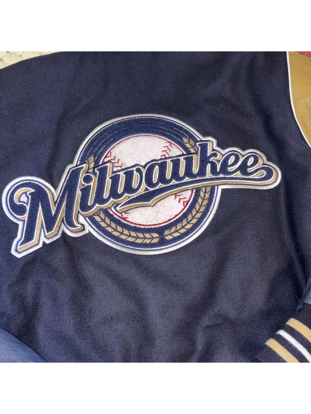 Vintage RARE Jeff Hamilton Mens M Milwaukee Brewers Reversible Varsity Jacket - Picture 5 of 9